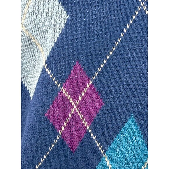 Isle Of Cotton Men’s Vintage Vest L Navy Multi Diamond Pattern Retro Golf Rugby - Picture 4 of 13